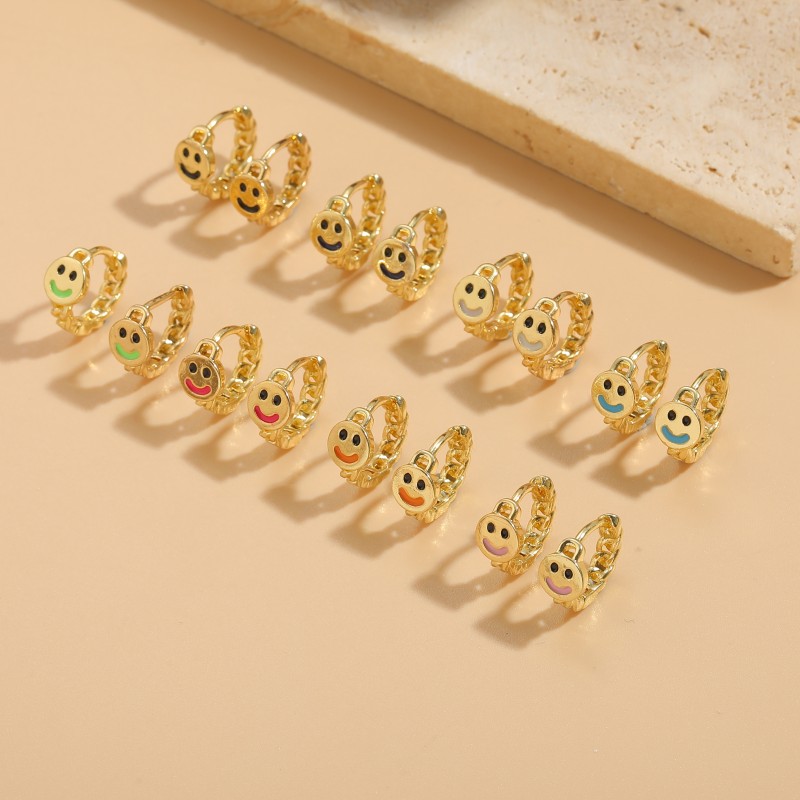 1 Paar Pendeln Lächelndes Gesicht Emaille Überzug Kupfer 14 Karat Vergoldet Ohrringe display picture 1