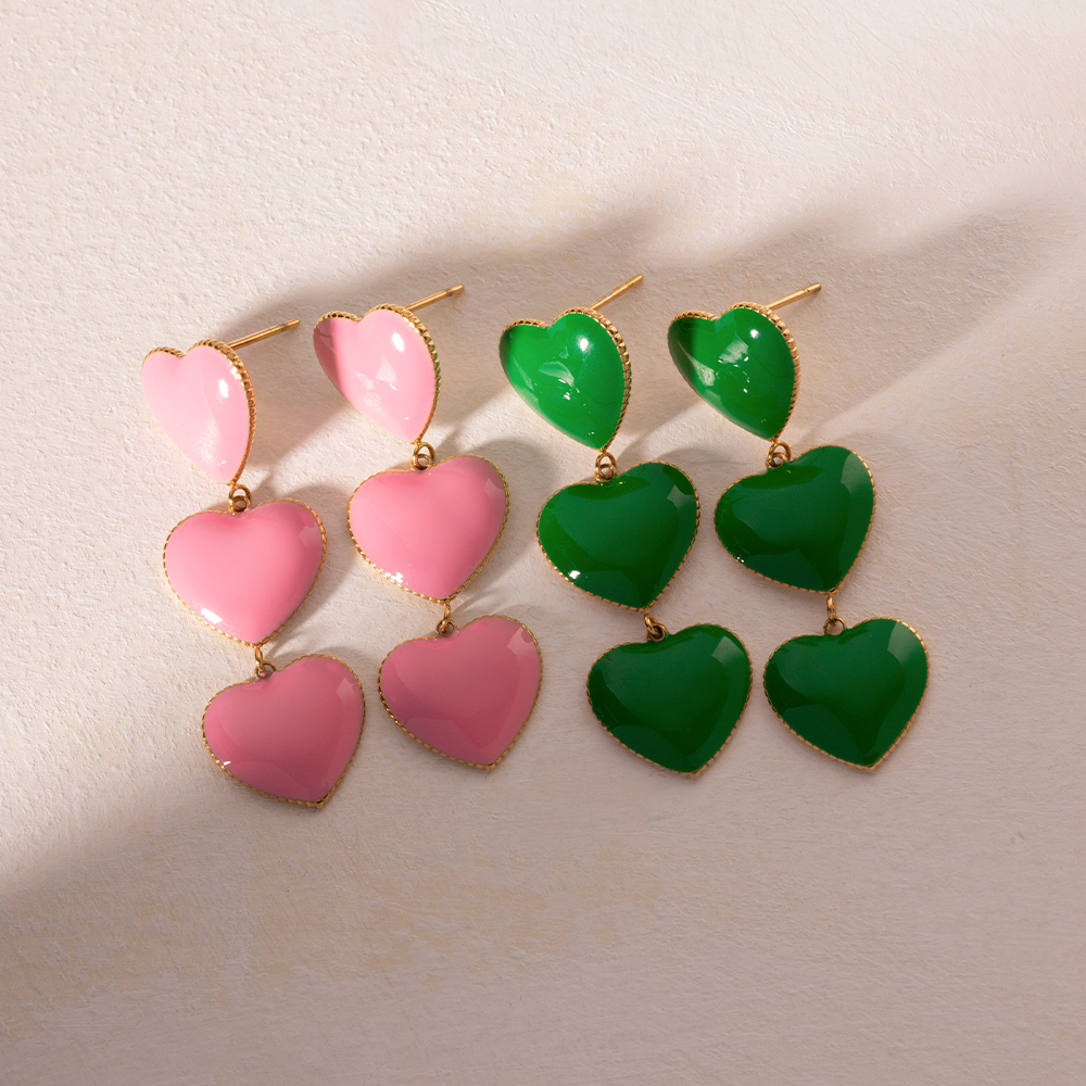 1 Pair Ig Style Sweet Heart Shape Enamel Plating Stainless Steel 18k Gold Plated Drop Earrings display picture 2