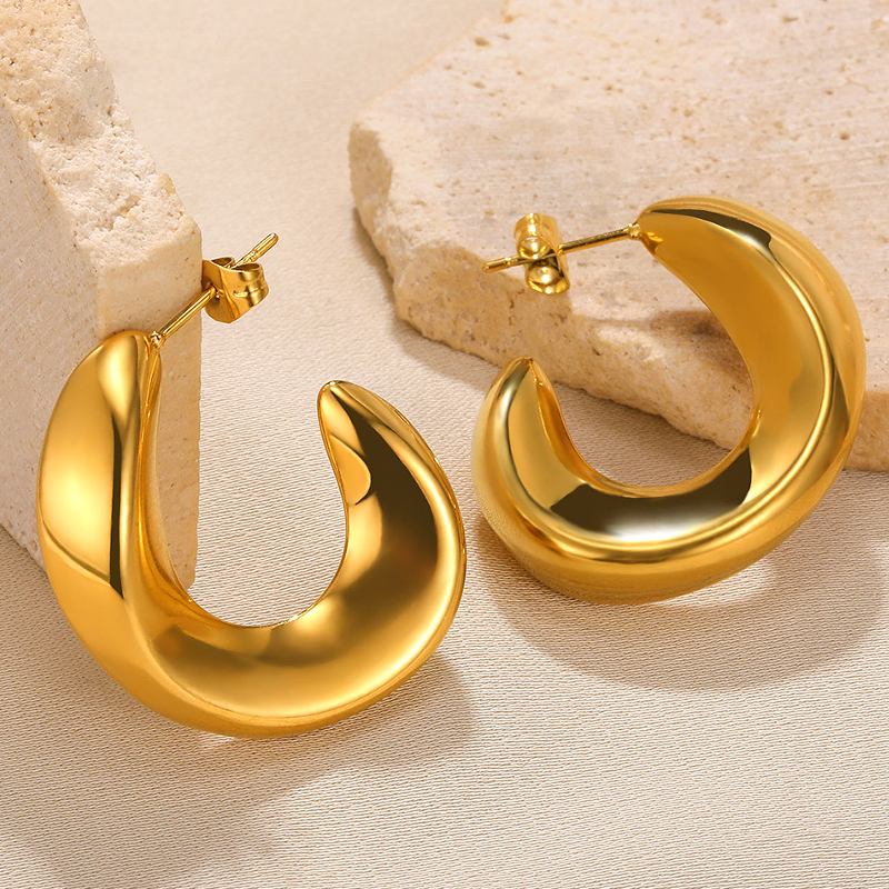 1 Pair Vintage Style Solid Color Irregular Plating Stainless Steel 18k Gold Plated Ear Studs display picture 5