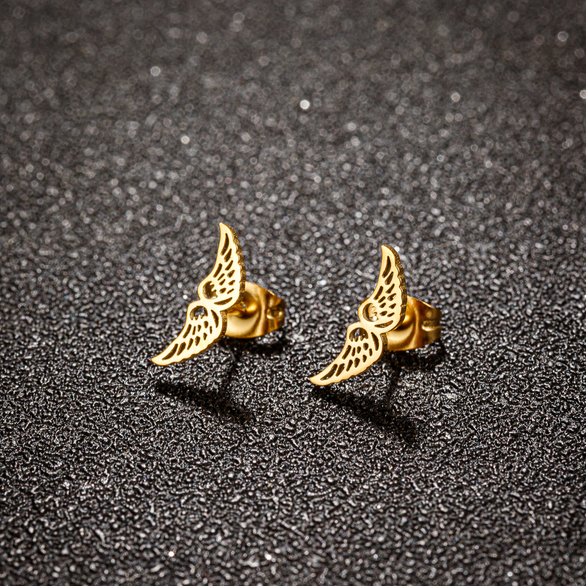 1 Pair Simple Style Wings Polishing Stainless Steel 18k Gold Plated Ear Studs display picture 7
