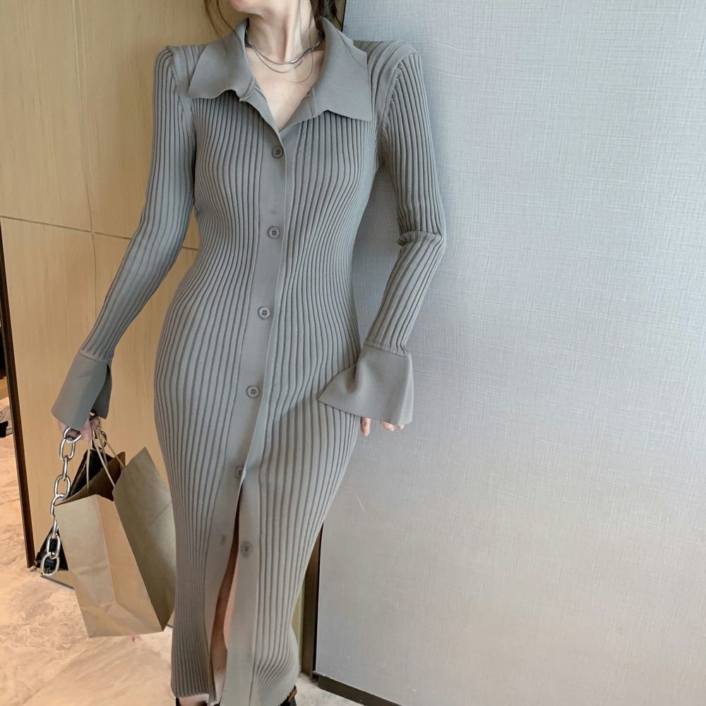 Frau Hemdkleid Lässig Einfacher Stil Ablehnen Lange Ärmel Einfarbig Midi-kleid Täglich Straße display picture 5