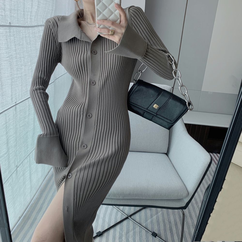 Women's Shirt Dress Casual Simple Style Turndown Long Sleeve Solid Color Midi Dress Daily Street display picture 4