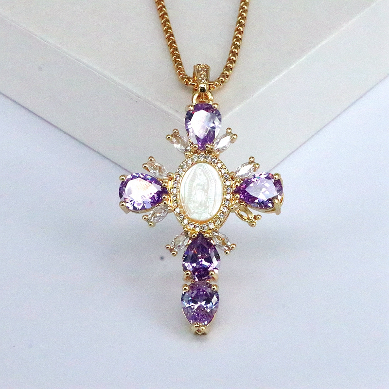 Vintage Style Simple Style Cross Metal Inlay Zircon Women's Necklace display picture 7