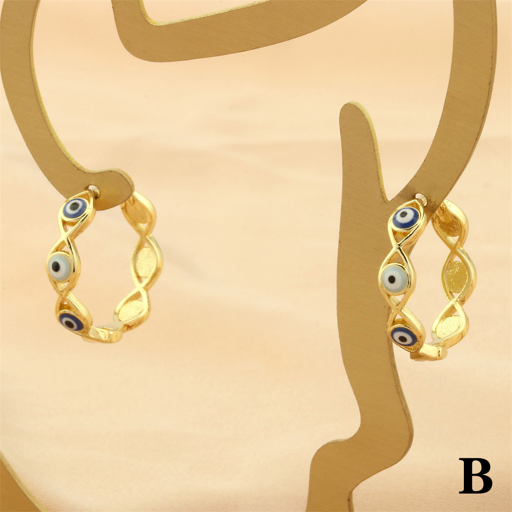 1 Pair Retro Simple Style Devil's Eye Plating Inlay Copper Zircon 18k Gold Plated Hoop Earrings display picture 5
