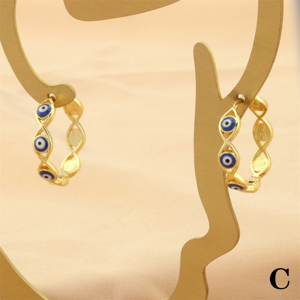 1 Pair Retro Simple Style Devil's Eye Plating Inlay Copper Zircon 18k Gold Plated Hoop Earrings display picture 7