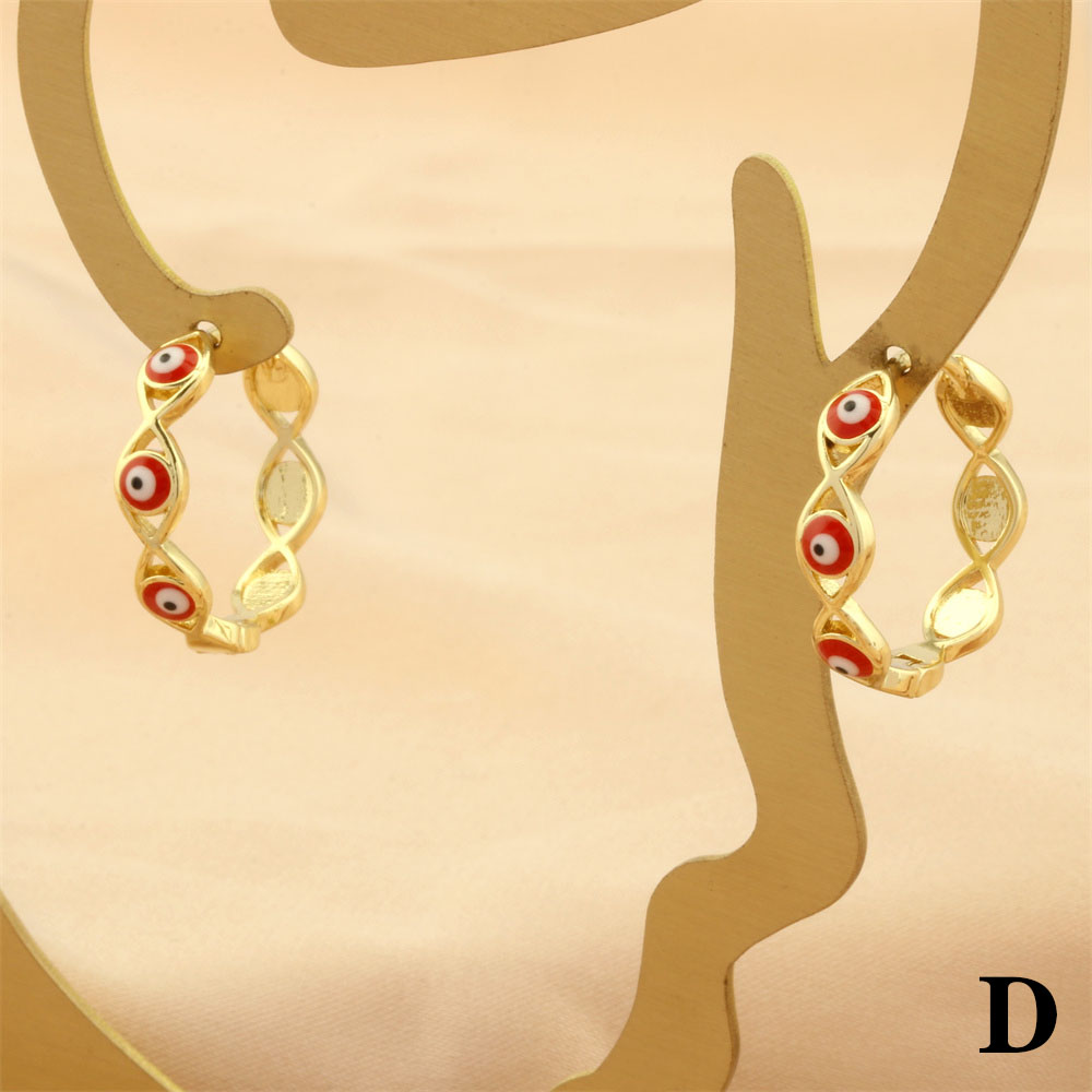 1 Pair Retro Simple Style Devil's Eye Plating Inlay Copper Zircon 18k Gold Plated Hoop Earrings display picture 8