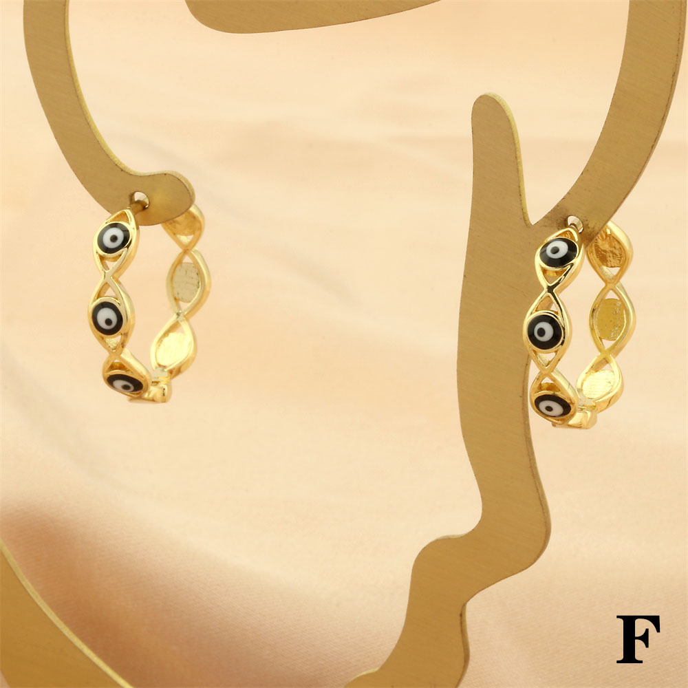 1 Pair Retro Simple Style Devil's Eye Plating Inlay Copper Zircon 18k Gold Plated Hoop Earrings display picture 9