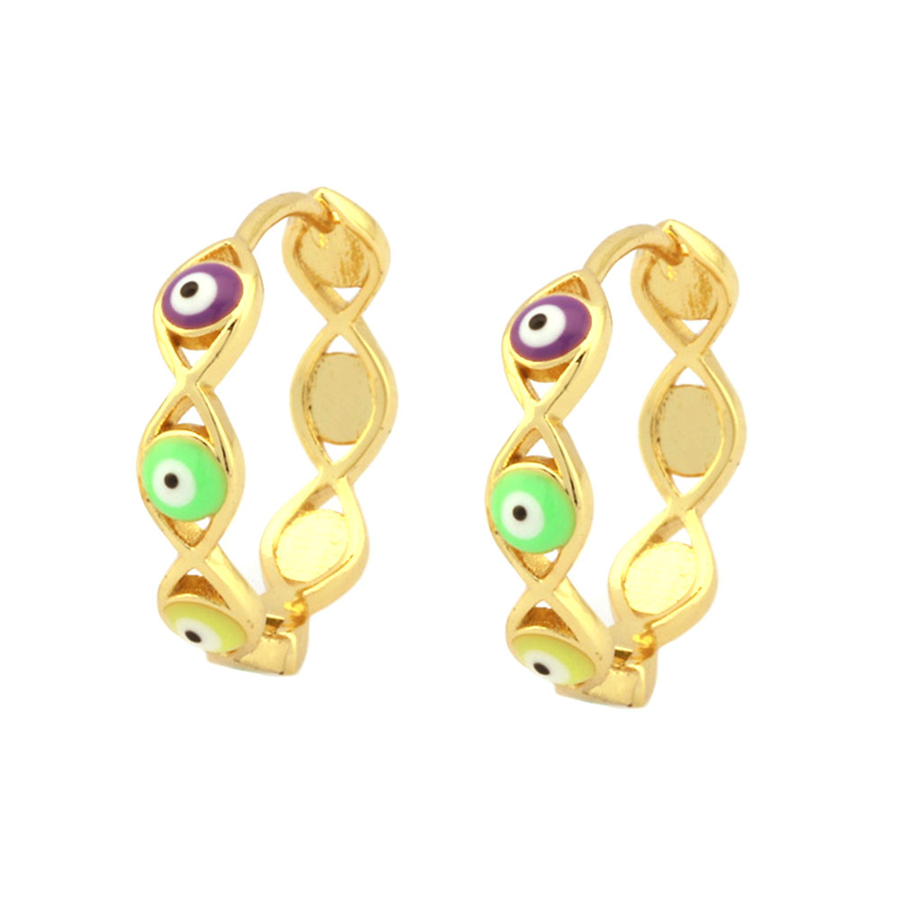 1 Pair Retro Simple Style Devil's Eye Plating Inlay Copper Zircon 18k Gold Plated Hoop Earrings display picture 10