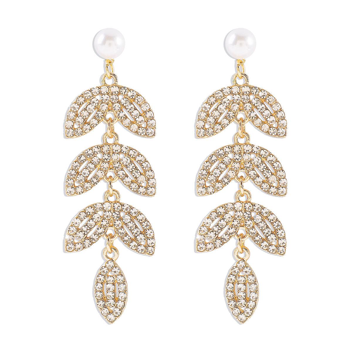 1 Pair Elegant Shiny Leaves Inlay Imitation Pearl Iron Rhinestones Drop Earrings display picture 3