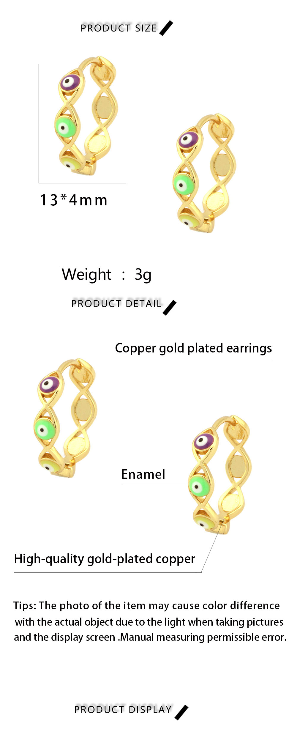 1 Pair Retro Simple Style Devil's Eye Plating Inlay Copper Zircon 18k Gold Plated Hoop Earrings display picture 1
