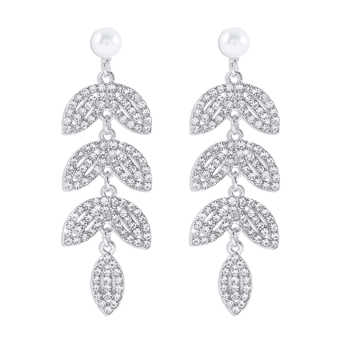 1 Pair Elegant Shiny Leaves Inlay Imitation Pearl Iron Rhinestones Drop Earrings display picture 1