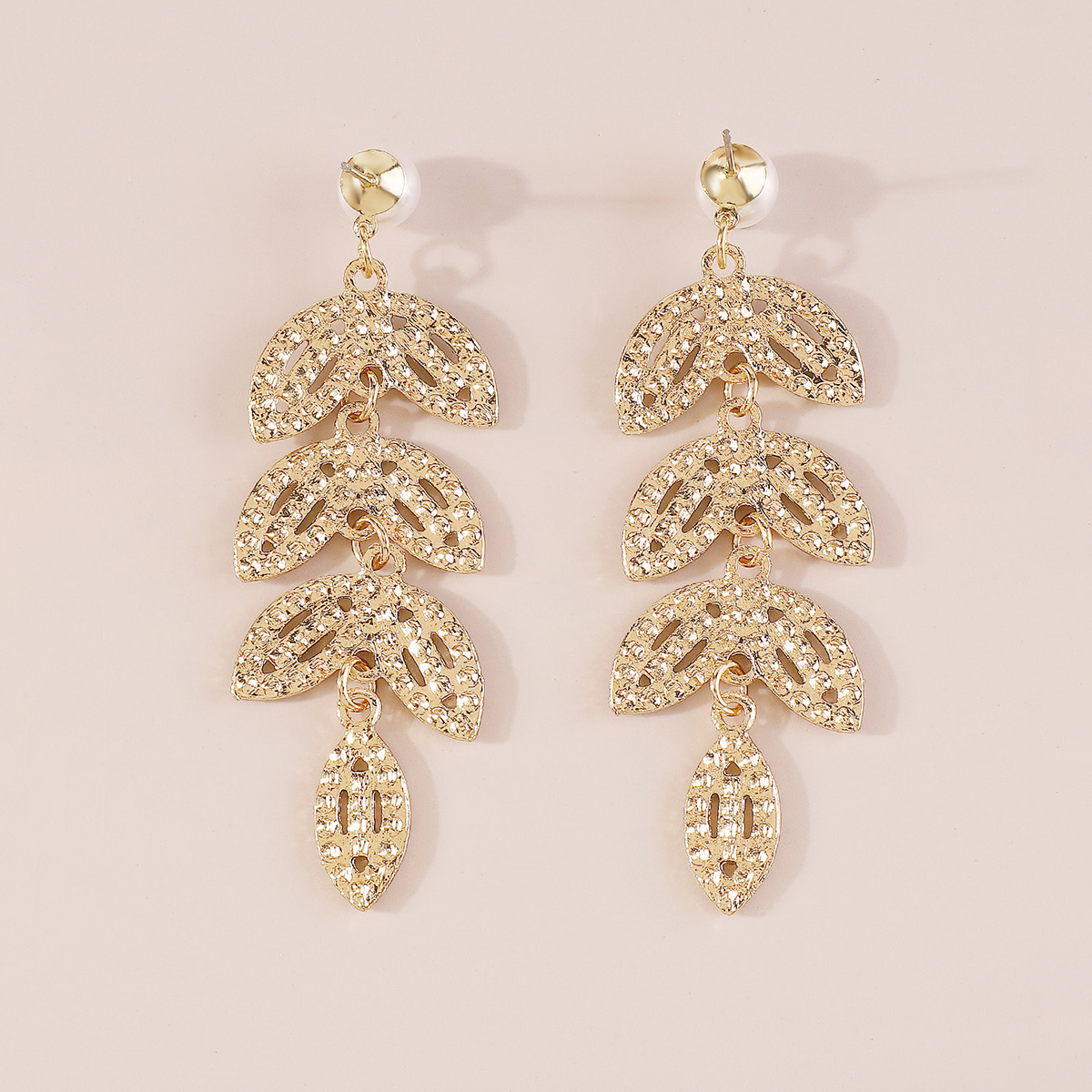 1 Pair Elegant Shiny Leaves Inlay Imitation Pearl Iron Rhinestones Drop Earrings display picture 7