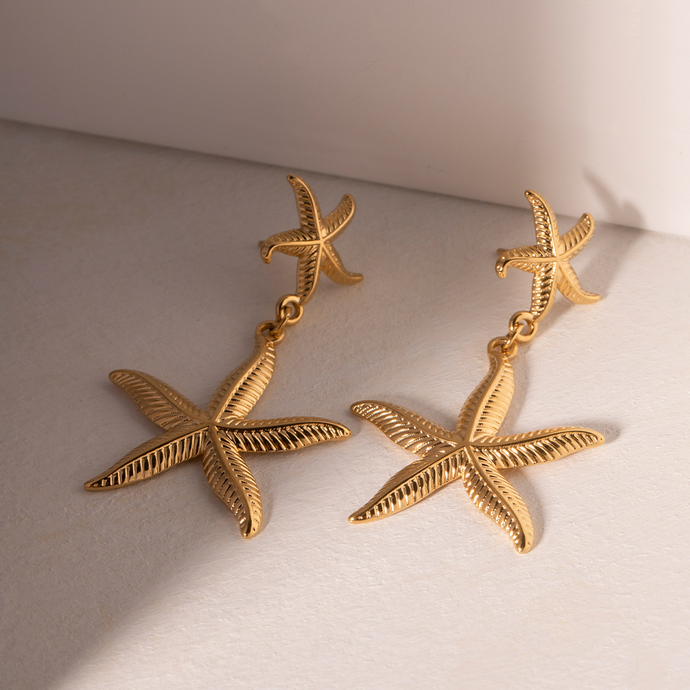 1 Pair Ig Style Simple Style Starfish Plating Stainless Steel 18k Gold Plated Drop Earrings display picture 4