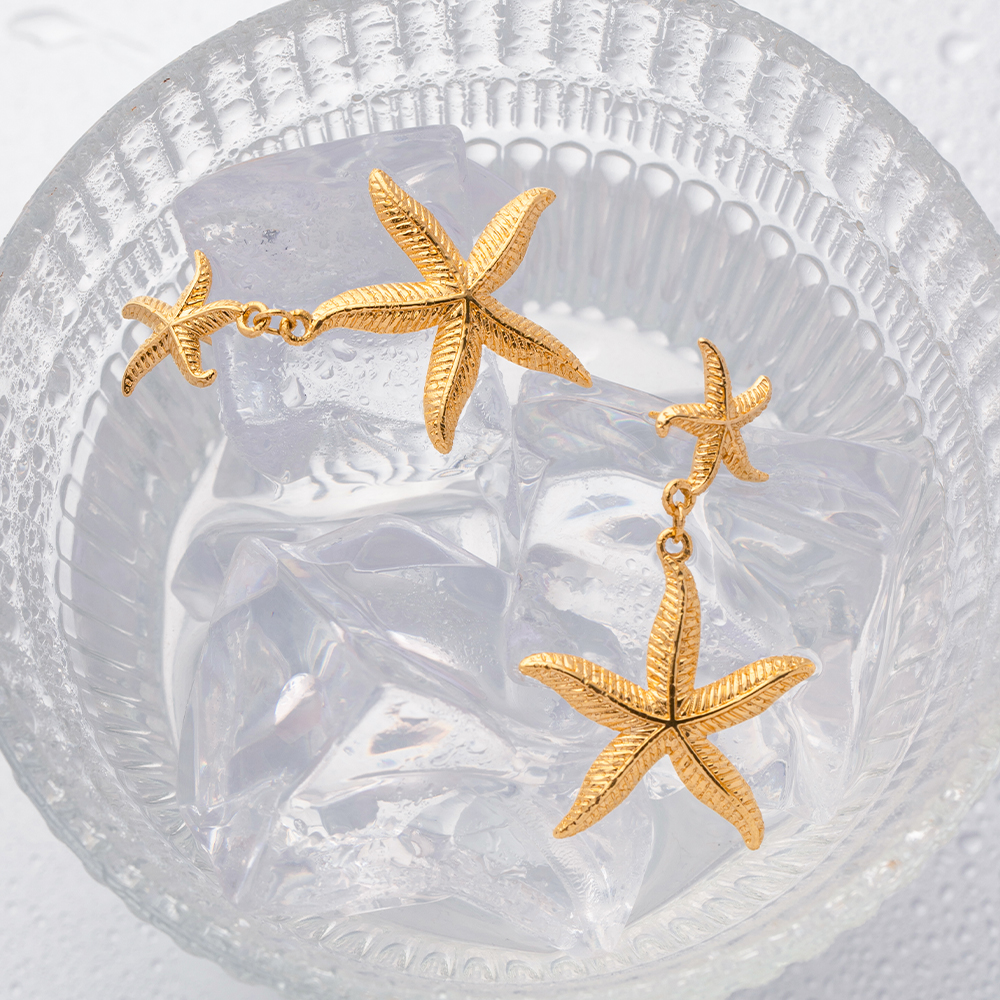 1 Pair Ig Style Simple Style Starfish Plating Stainless Steel 18k Gold Plated Drop Earrings display picture 5
