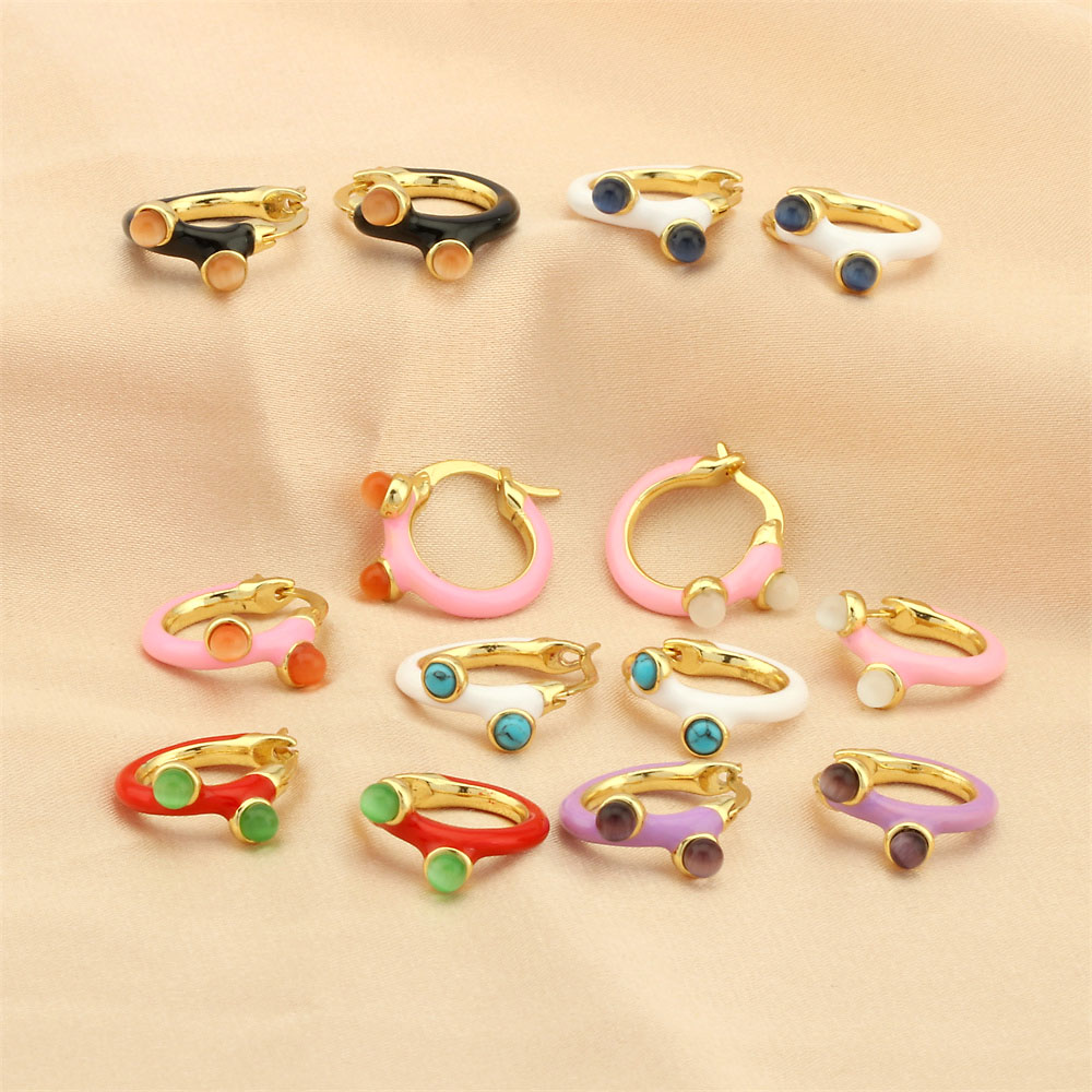 1 Pair Simple Style Geometric Enamel Plating Inlay Copper Opal 18k Gold Plated Hoop Earrings display picture 3
