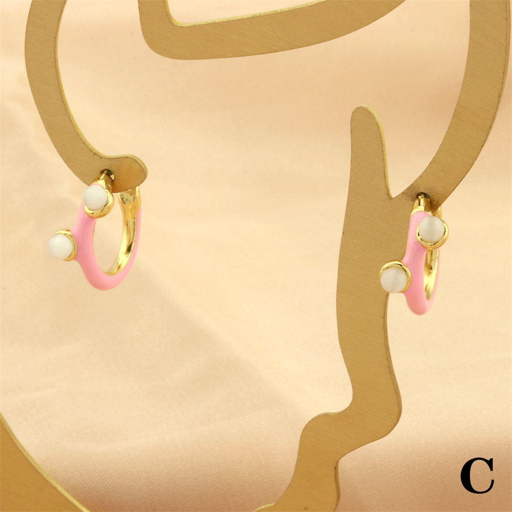 1 Pair Simple Style Geometric Enamel Plating Inlay Copper Opal 18k Gold Plated Hoop Earrings display picture 6