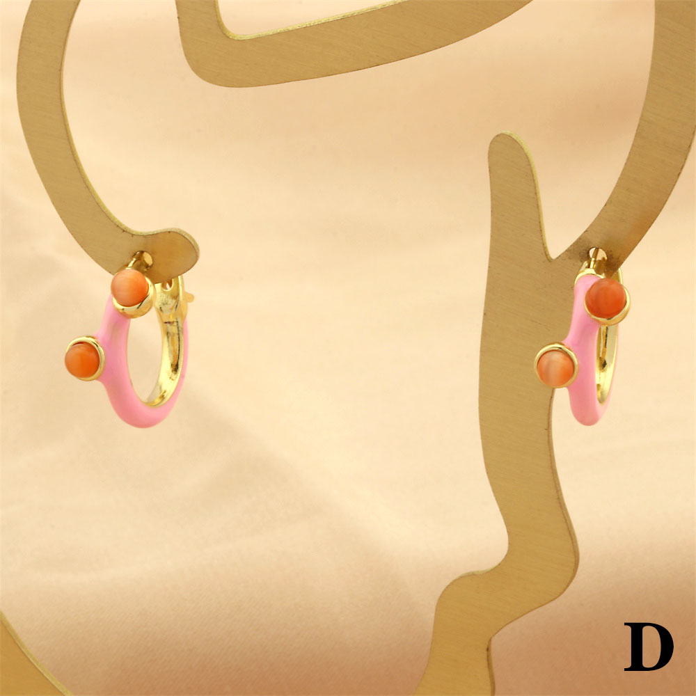 1 Pair Simple Style Geometric Enamel Plating Inlay Copper Opal 18k Gold Plated Hoop Earrings display picture 10