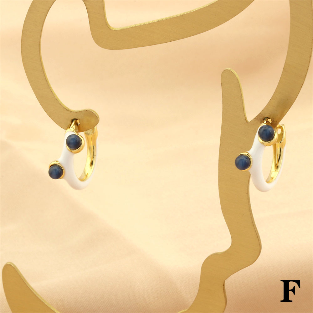 1 Pair Simple Style Geometric Enamel Plating Inlay Copper Opal 18k Gold Plated Hoop Earrings display picture 7