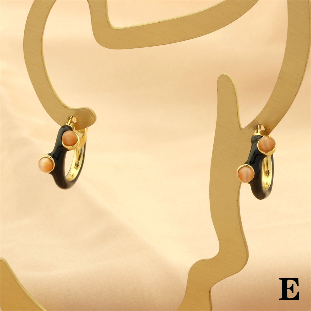 1 Pair Simple Style Geometric Enamel Plating Inlay Copper Opal 18k Gold Plated Hoop Earrings display picture 8