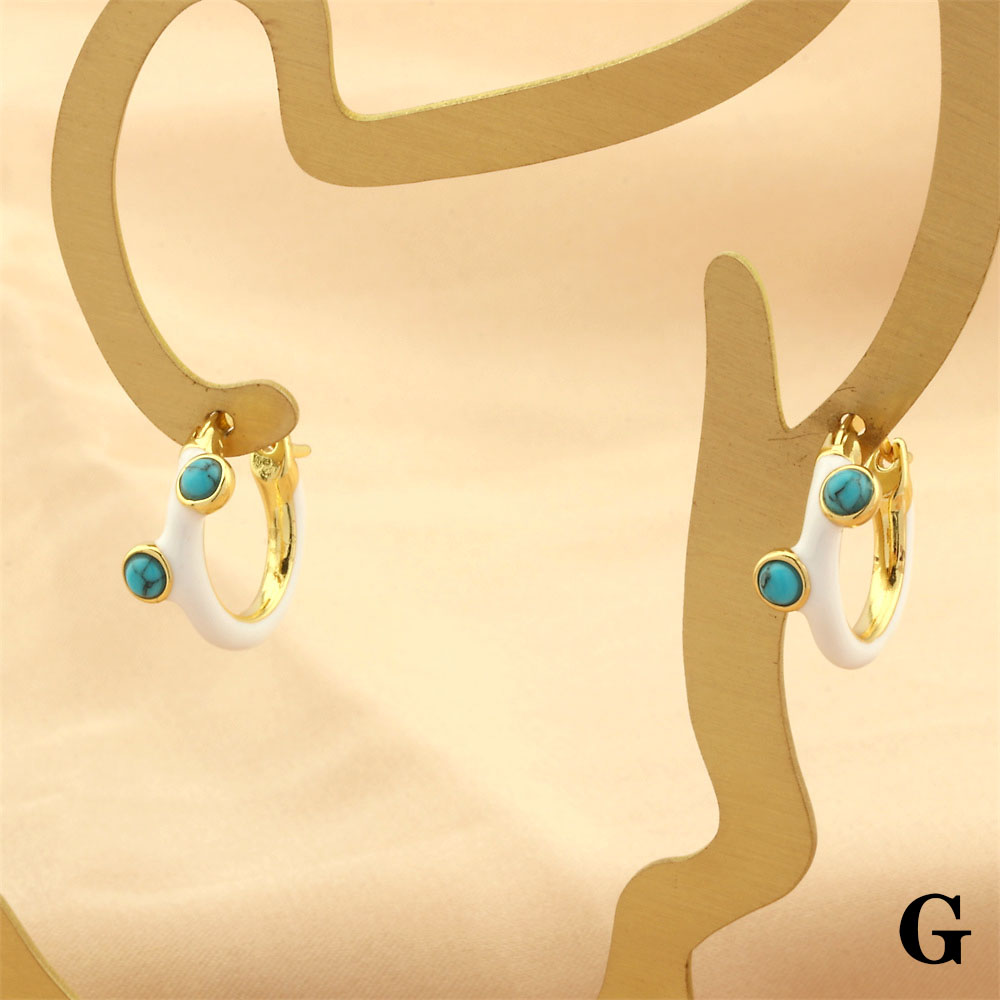 1 Pair Simple Style Geometric Enamel Plating Inlay Copper Opal 18k Gold Plated Hoop Earrings display picture 9