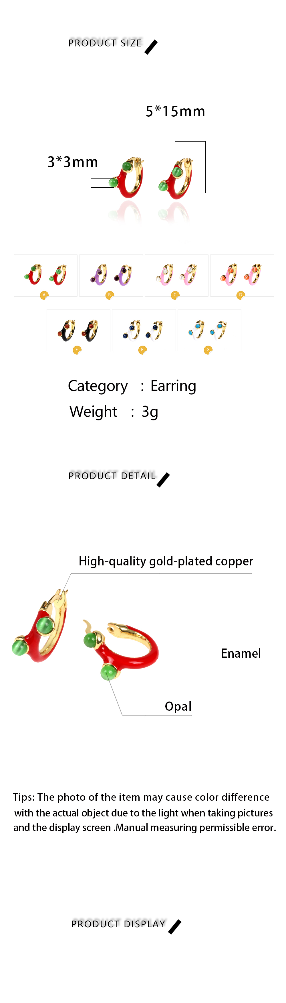 1 Pair Simple Style Geometric Enamel Plating Inlay Copper Opal 18k Gold Plated Hoop Earrings display picture 1