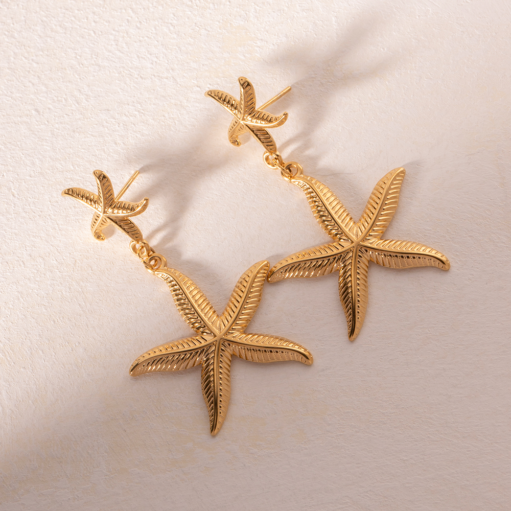 1 Pair Ig Style Simple Style Starfish Plating Stainless Steel 18k Gold Plated Drop Earrings display picture 2