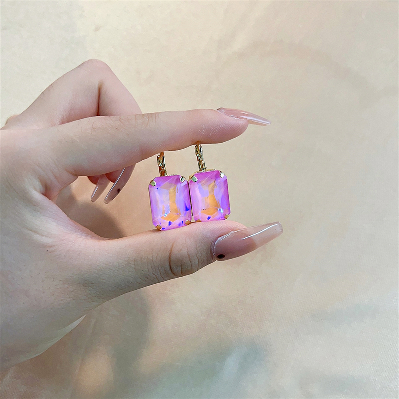 1 Pair Casual Simple Style Classic Style Rectangle Plating Inlay Copper Glass Drop Earrings display picture 8
