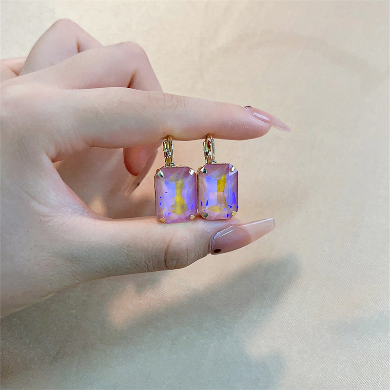 1 Pair Casual Simple Style Classic Style Rectangle Plating Inlay Copper Glass Drop Earrings display picture 9
