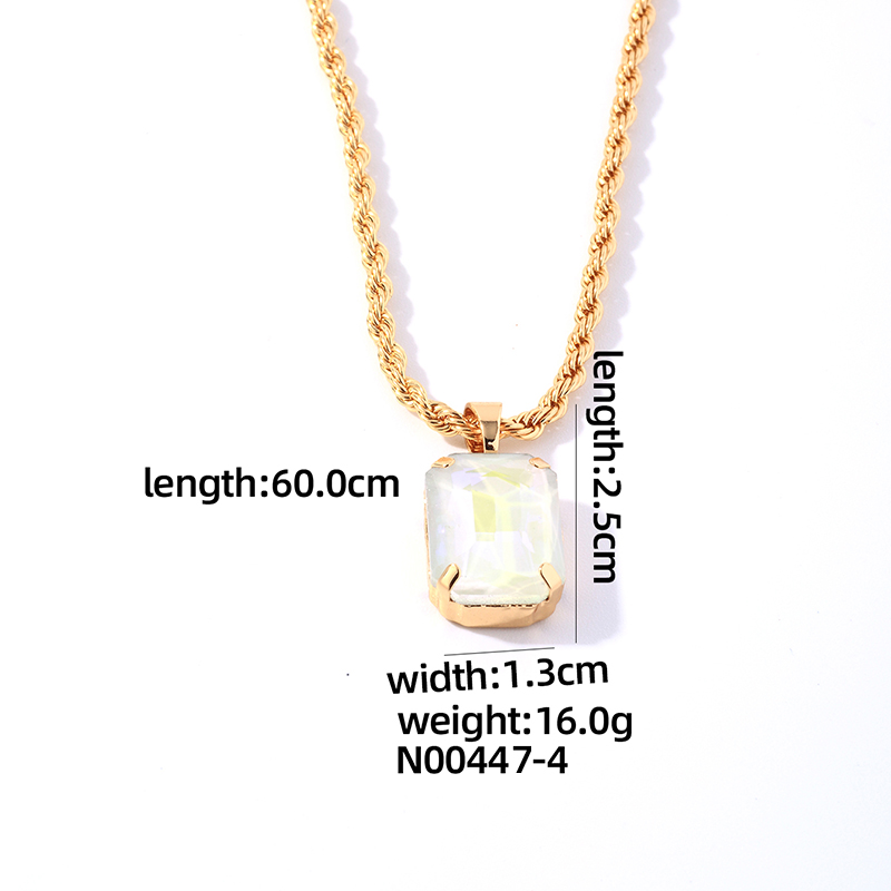 Wholesale Casual Elegant Simple Style Rectangle 304 Stainless Steel Copper Plating Inlay K Gold Plated Glass Pendant Necklace display picture 6