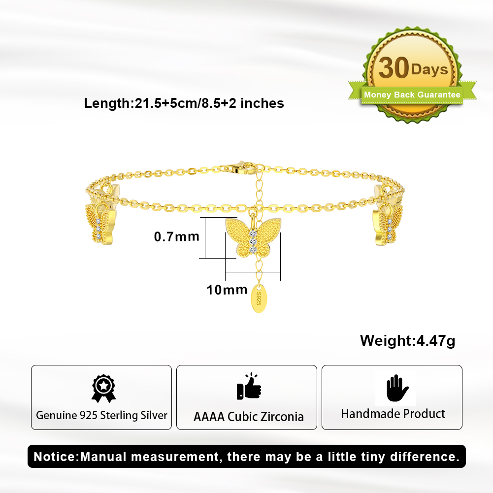 Simple Style Butterfly Sterling Silver Plating Inlay Inlaid Gold Zircon 14k Gold Plated White Gold Plated Rhodium Plated Women's Anklet display picture 7