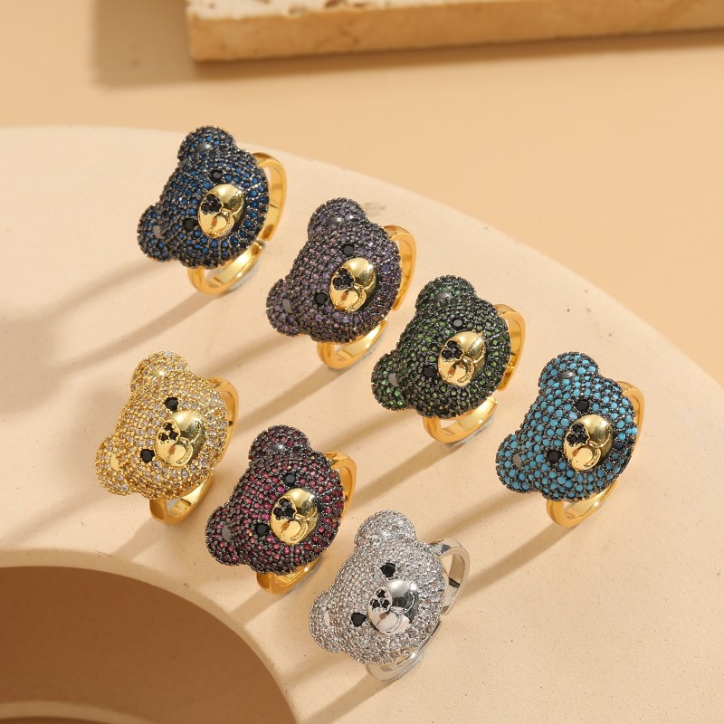 Elegant Luxurious Bear Copper 14k Gold Plated Zircon Rings In Bulk display picture 2