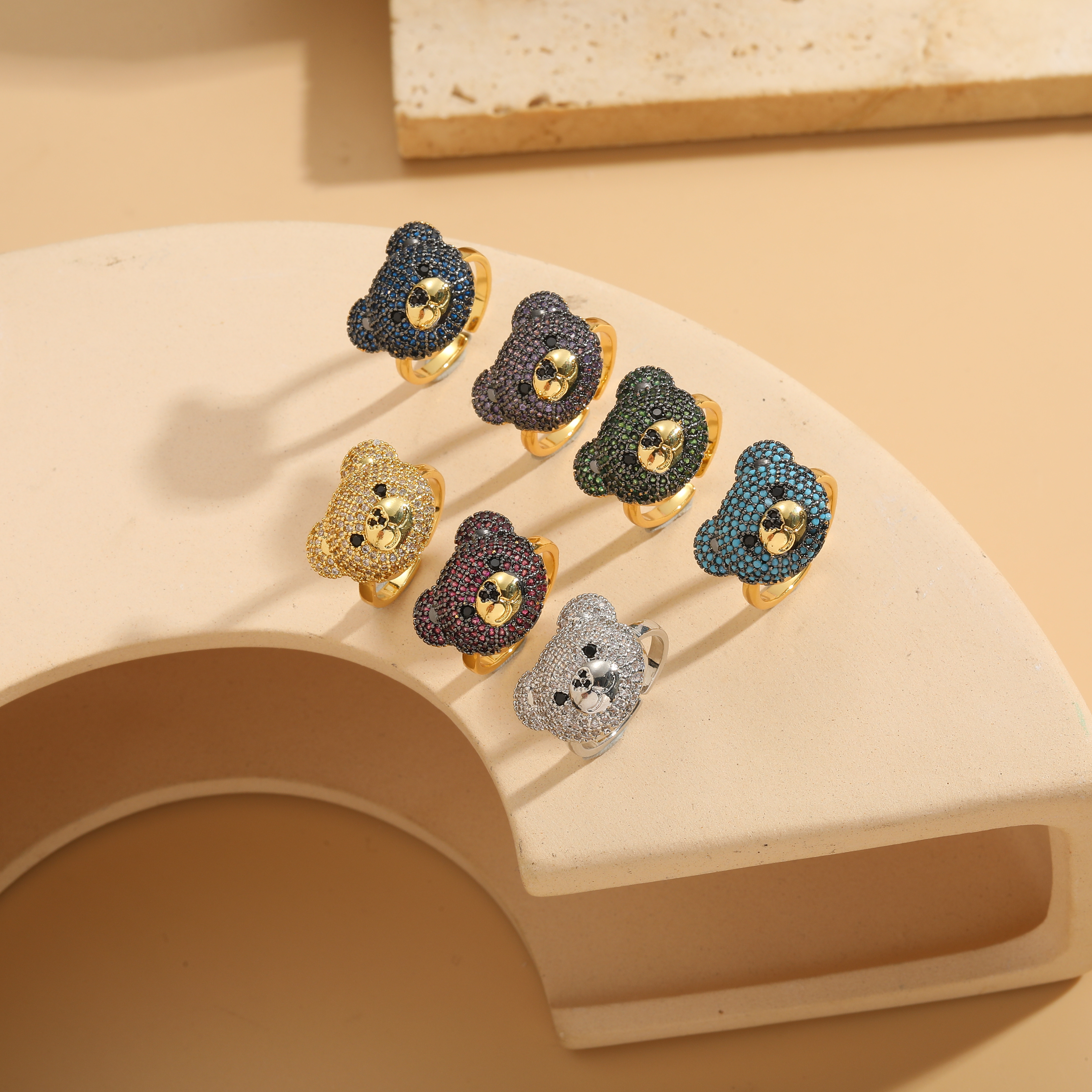 Elegant Luxurious Bear Copper 14k Gold Plated Zircon Rings In Bulk display picture 5