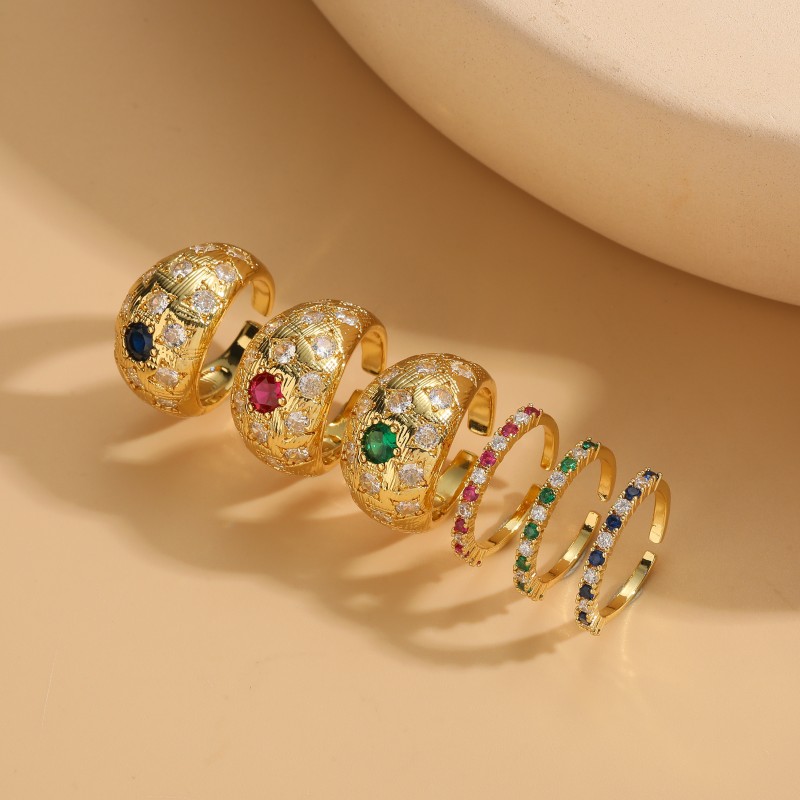 Elegant Luxurious Solid Color Copper Plating Inlay Zircon 14k Gold Plated Rings display picture 1