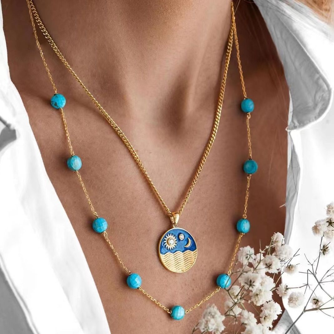 Style Vintage Style Simple Soleil Alliage Placage Plaqué Or 14k Femmes Collier En Couches display picture 5