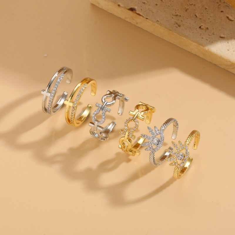 Elegant Solid Color Copper 14k Gold Plated Zircon Open Rings In Bulk display picture 1
