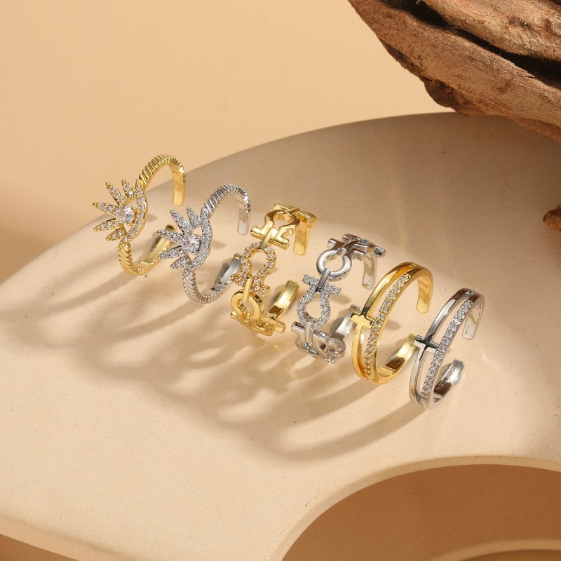 Elegant Solid Color Copper 14k Gold Plated Zircon Open Rings In Bulk display picture 2