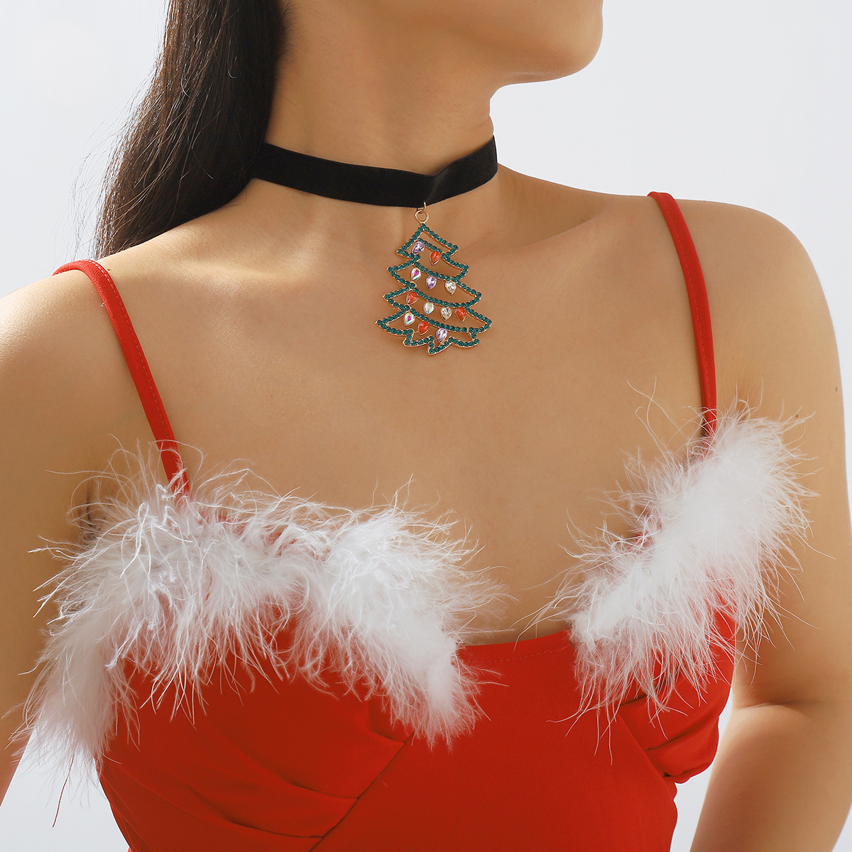 Christmas Novelty Christmas Tree Snowflake Alloy Cloth Inlay Rhinestones Christmas Women's Choker display picture 7