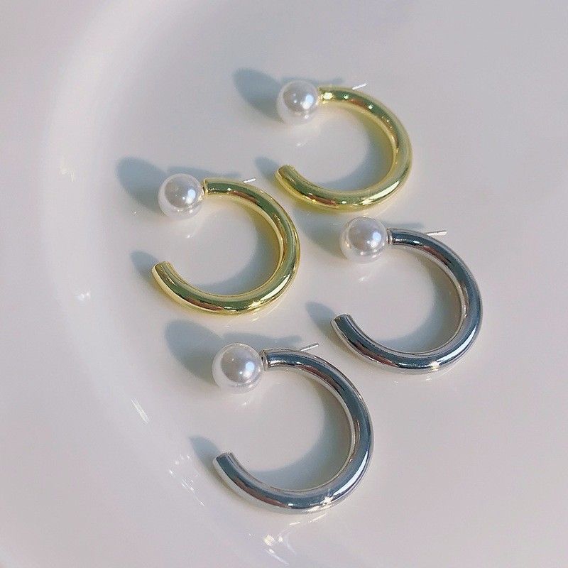 1 Paire Sucré Style Simple Rond Incruster Alliage Perles Artificielles Boucles D'oreilles display picture 4