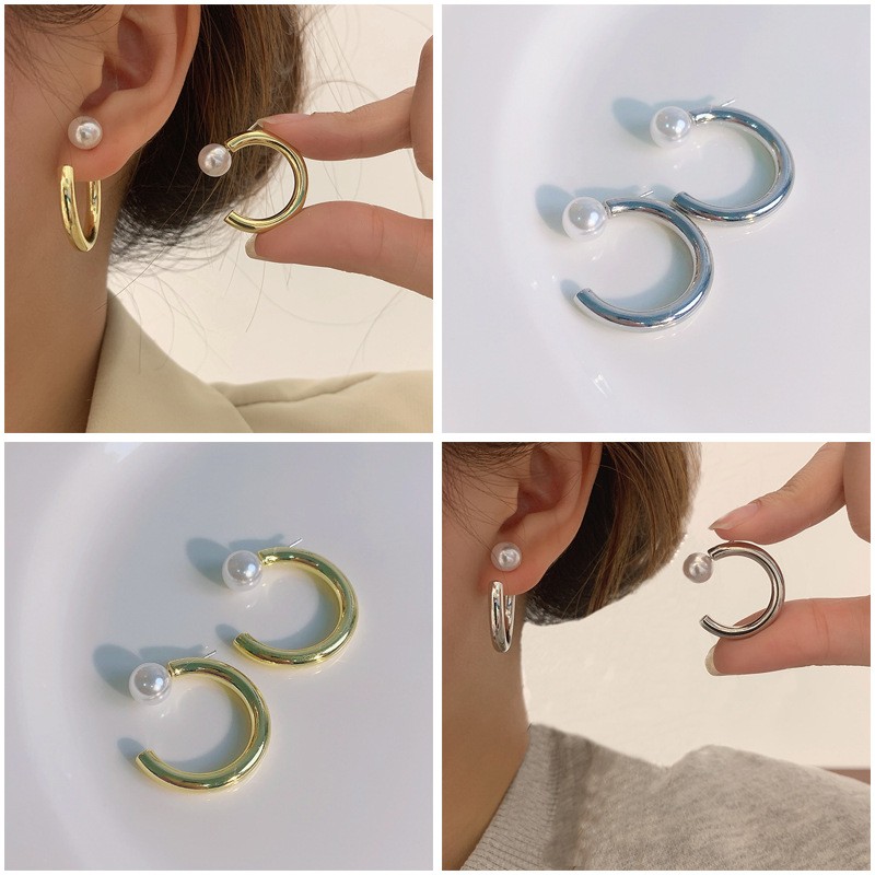 1 Paire Sucré Style Simple Rond Incruster Alliage Perles Artificielles Boucles D'oreilles display picture 6