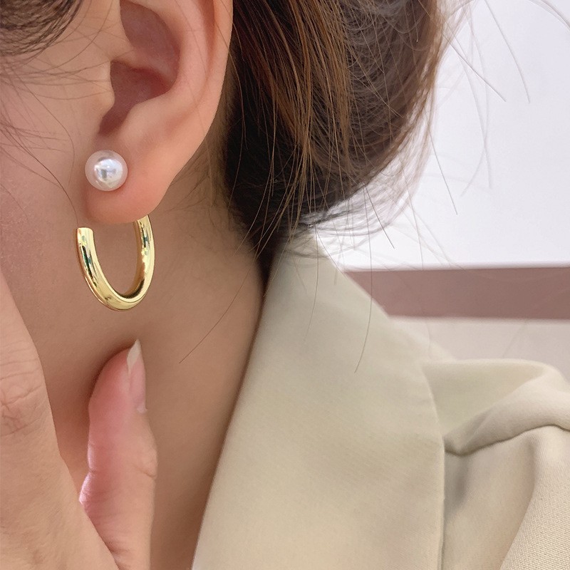 1 Paire Sucré Style Simple Rond Incruster Alliage Perles Artificielles Boucles D'oreilles display picture 7