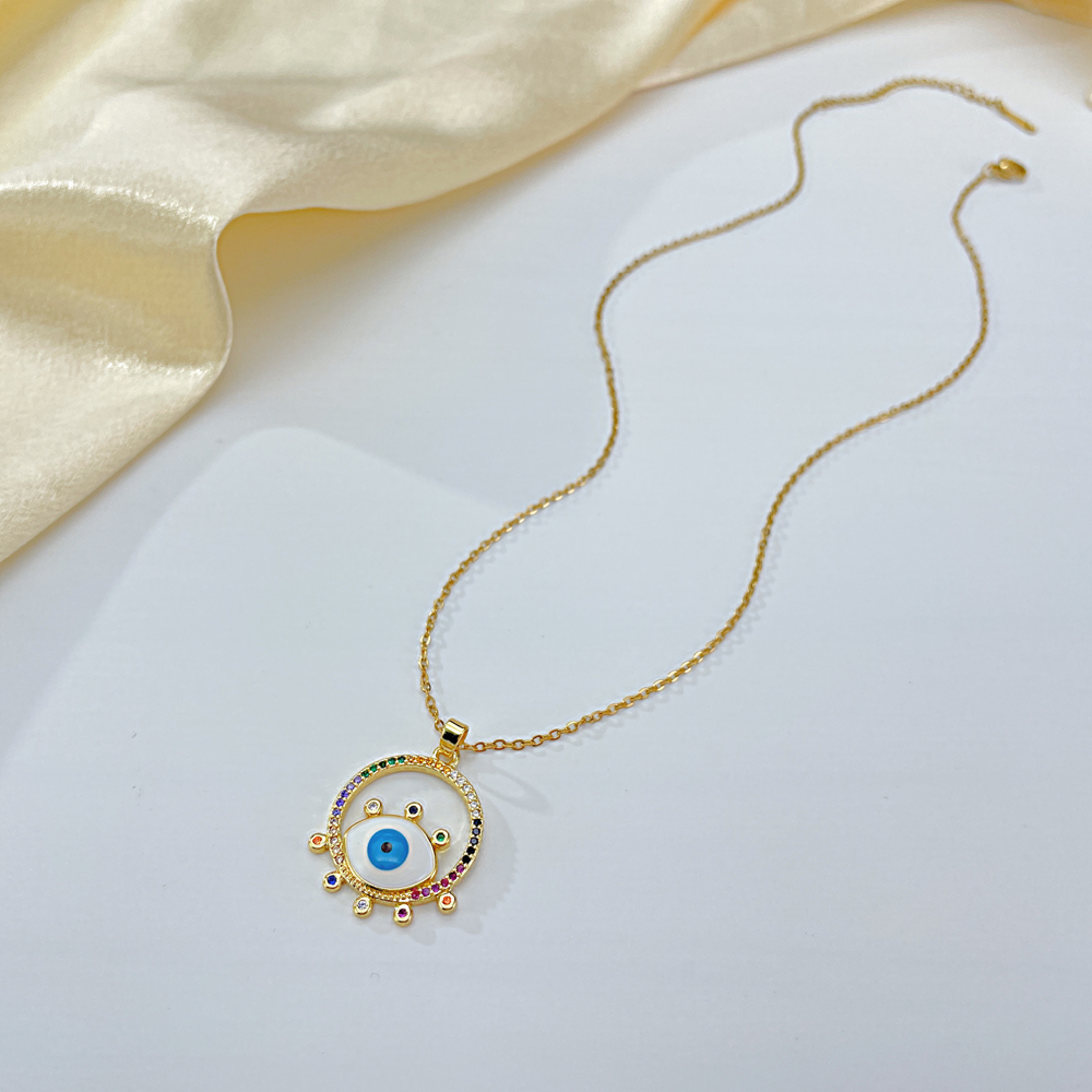Titan Stahl Französische Art Inlay Teufels Auge Zirkon Halskette Mit Anhänger display picture 7