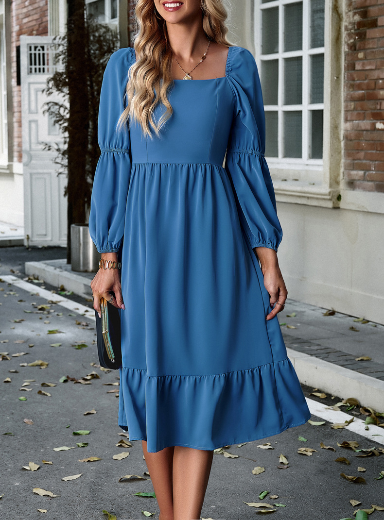 Women's Swing Dress Casual Square Neck Long Sleeve Solid Color Midi Dress Daily display picture 8