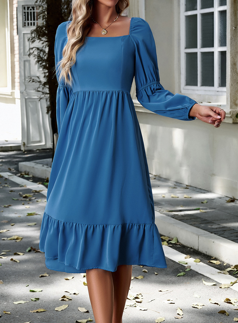 Women's Swing Dress Casual Square Neck Long Sleeve Solid Color Midi Dress Daily display picture 10