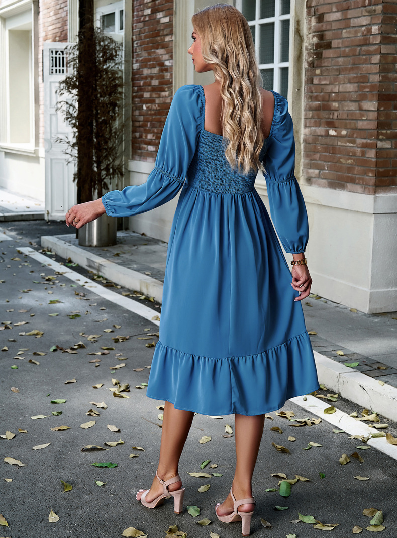 Women's Swing Dress Casual Square Neck Long Sleeve Solid Color Midi Dress Daily display picture 13
