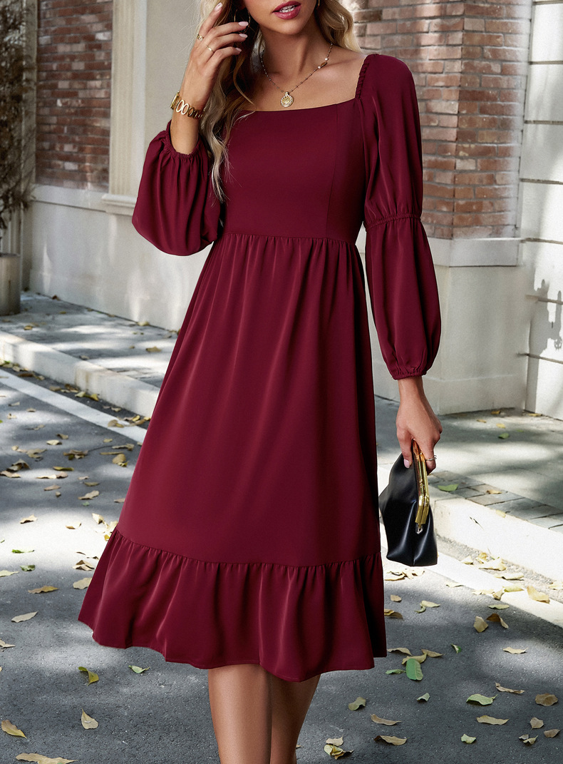 Women's Swing Dress Casual Square Neck Long Sleeve Solid Color Midi Dress Daily display picture 15
