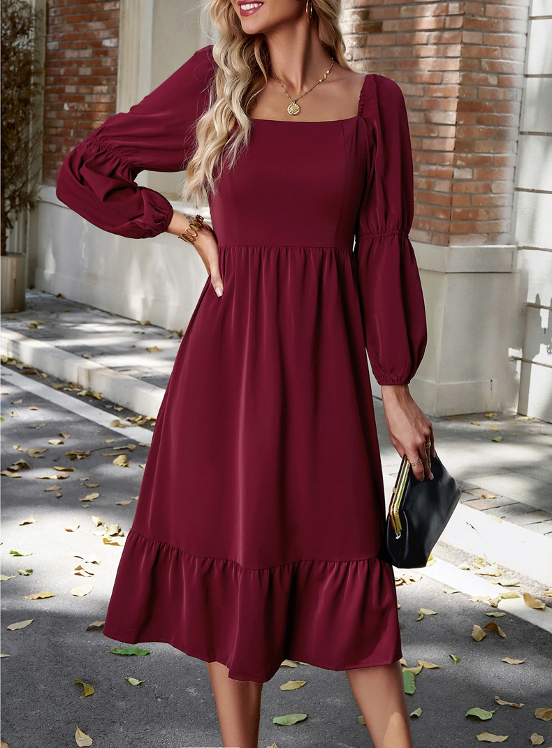 Women's Swing Dress Casual Square Neck Long Sleeve Solid Color Midi Dress Daily display picture 16