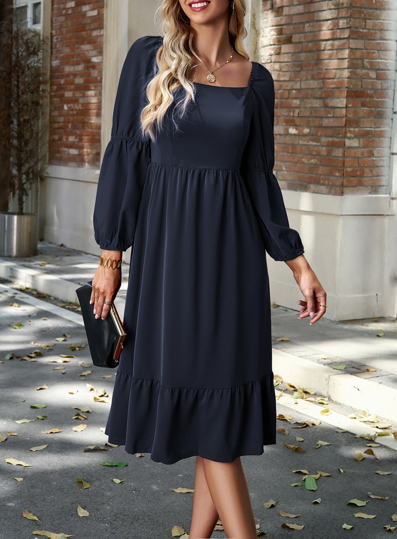 Women's Swing Dress Casual Square Neck Long Sleeve Solid Color Midi Dress Daily display picture 20
