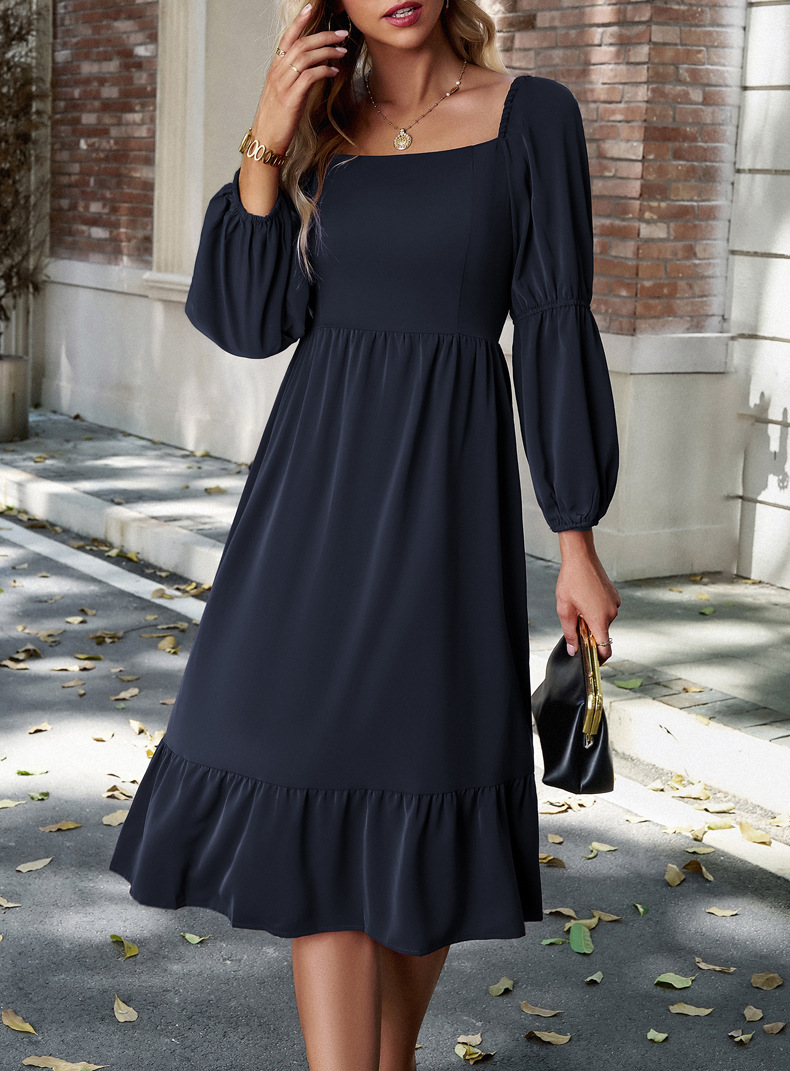 Women's Swing Dress Casual Square Neck Long Sleeve Solid Color Midi Dress Daily display picture 21