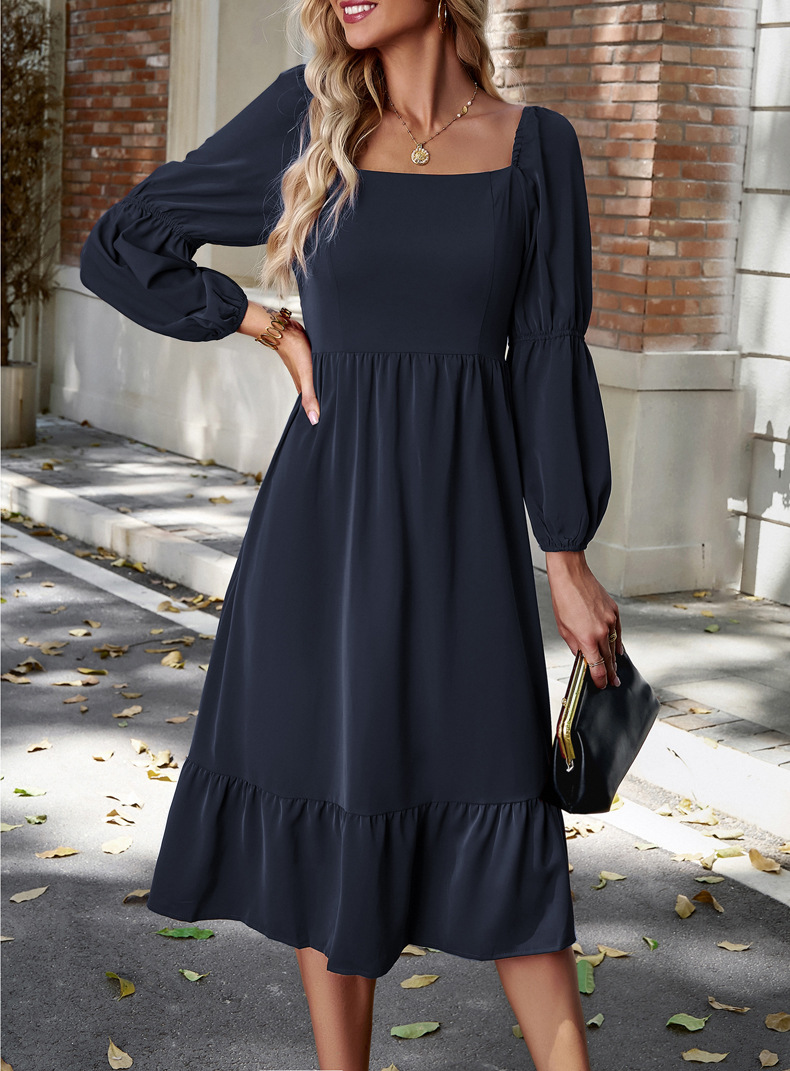 Women's Swing Dress Casual Square Neck Long Sleeve Solid Color Midi Dress Daily display picture 22