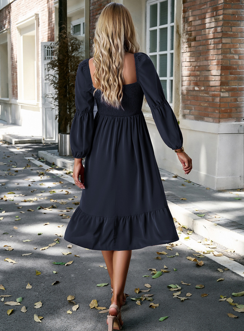 Women's Swing Dress Casual Square Neck Long Sleeve Solid Color Midi Dress Daily display picture 25